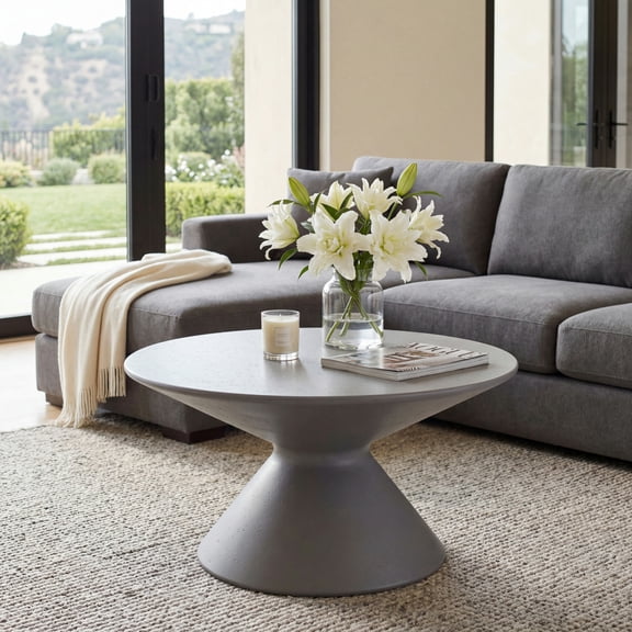 Christopher Knight Home 25.8" MgO Round Coffee Table, Indoor/Outdoor Accent Table, Gray