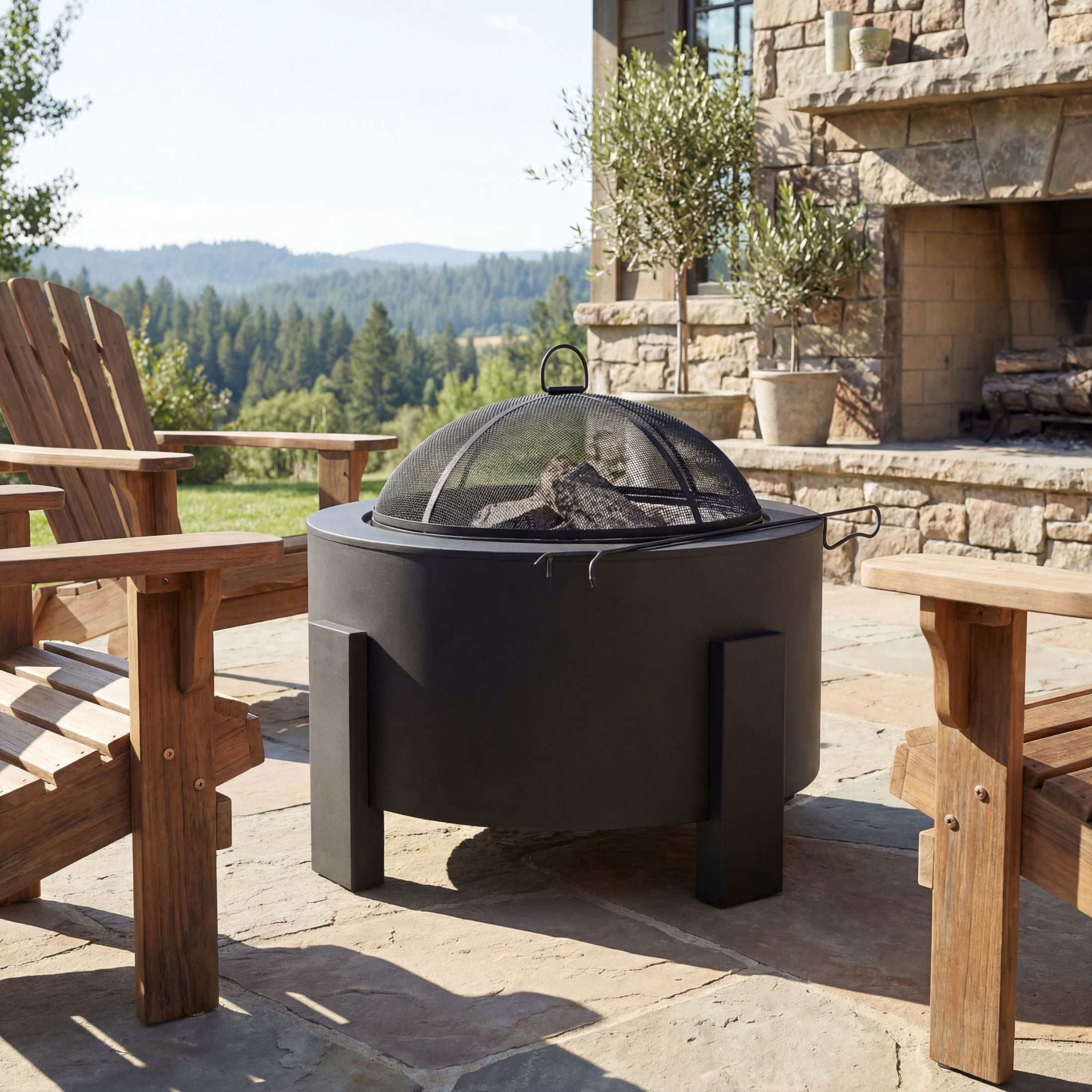Christopher Knight Home 25" Modern Wood-Burning Iron Fire Pit with Spark Screen and Poker, Outdoor Patio Heater, Black