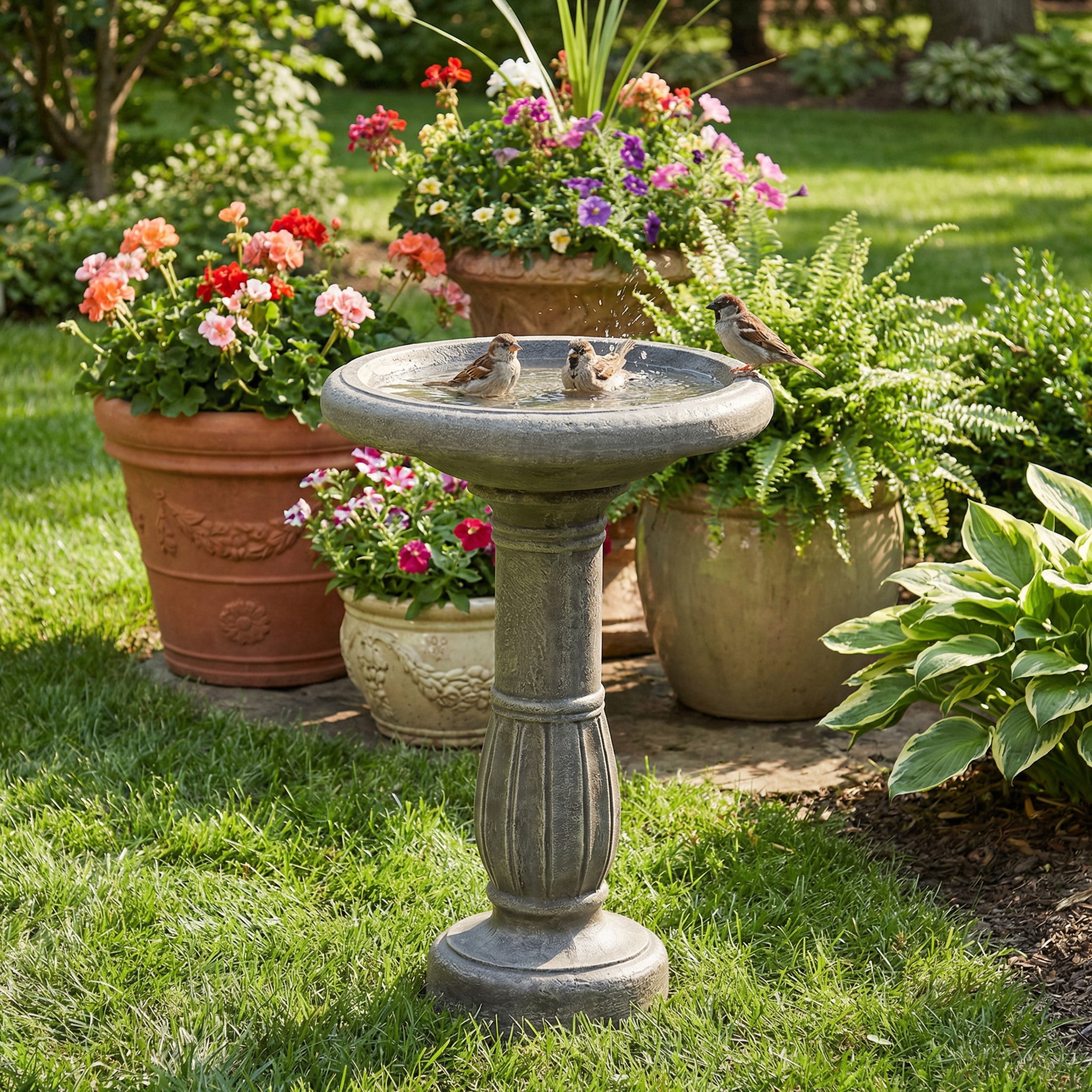 Christopher Knight Home 25" Outdoor Pedestal Bird Bath, Polyresin Retro Stone Look, Antique Gray
