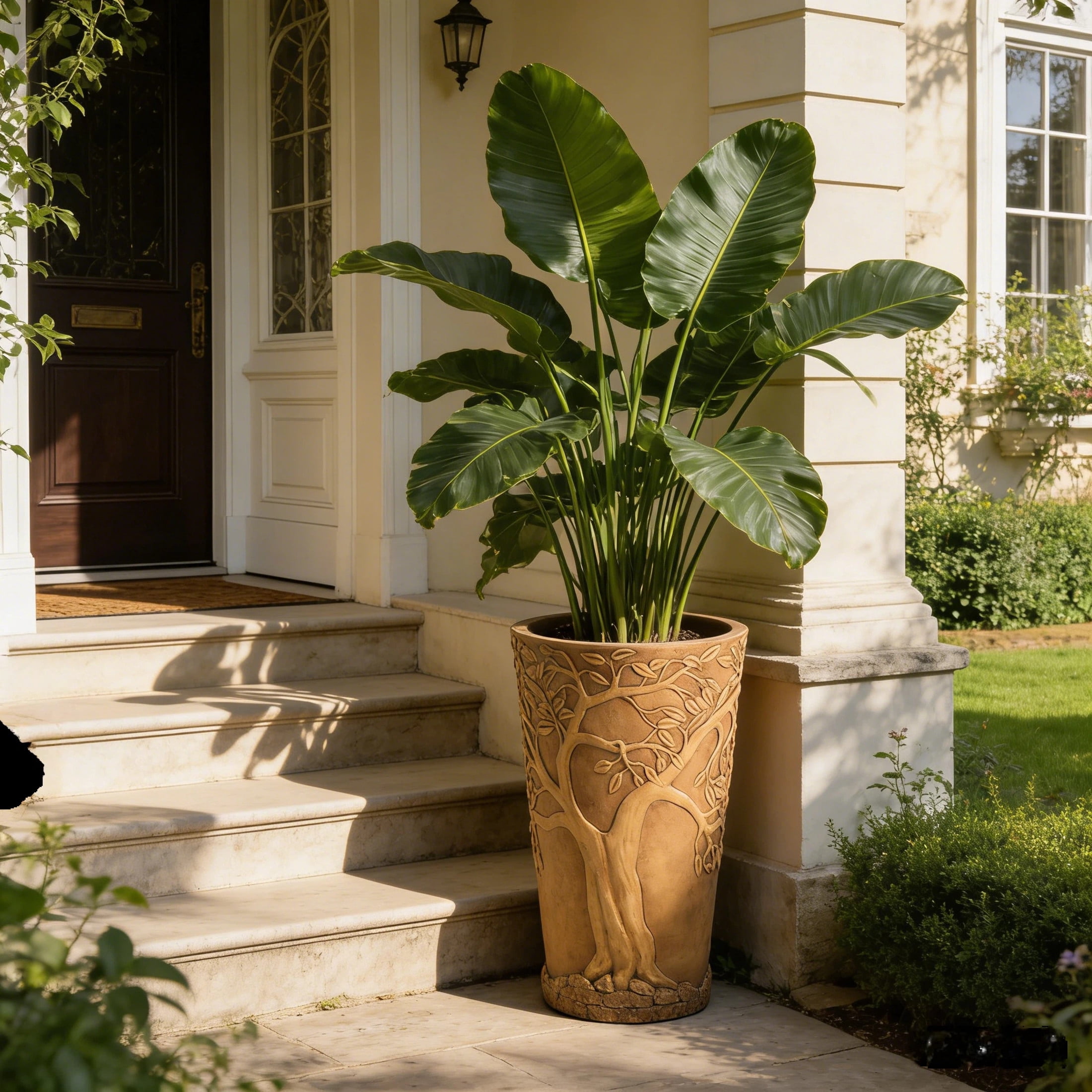 Christopher Knight Home 25" Tall MGO Outdoor Indoor Decorative Planter with 3D Tree of Life Texture, Antique Bronze