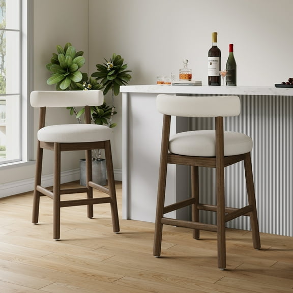 Christopher Knight Home Minimalist 26.77" Counter Height Bar Stools, Solid Wood Frame, Walnut, Set of 2