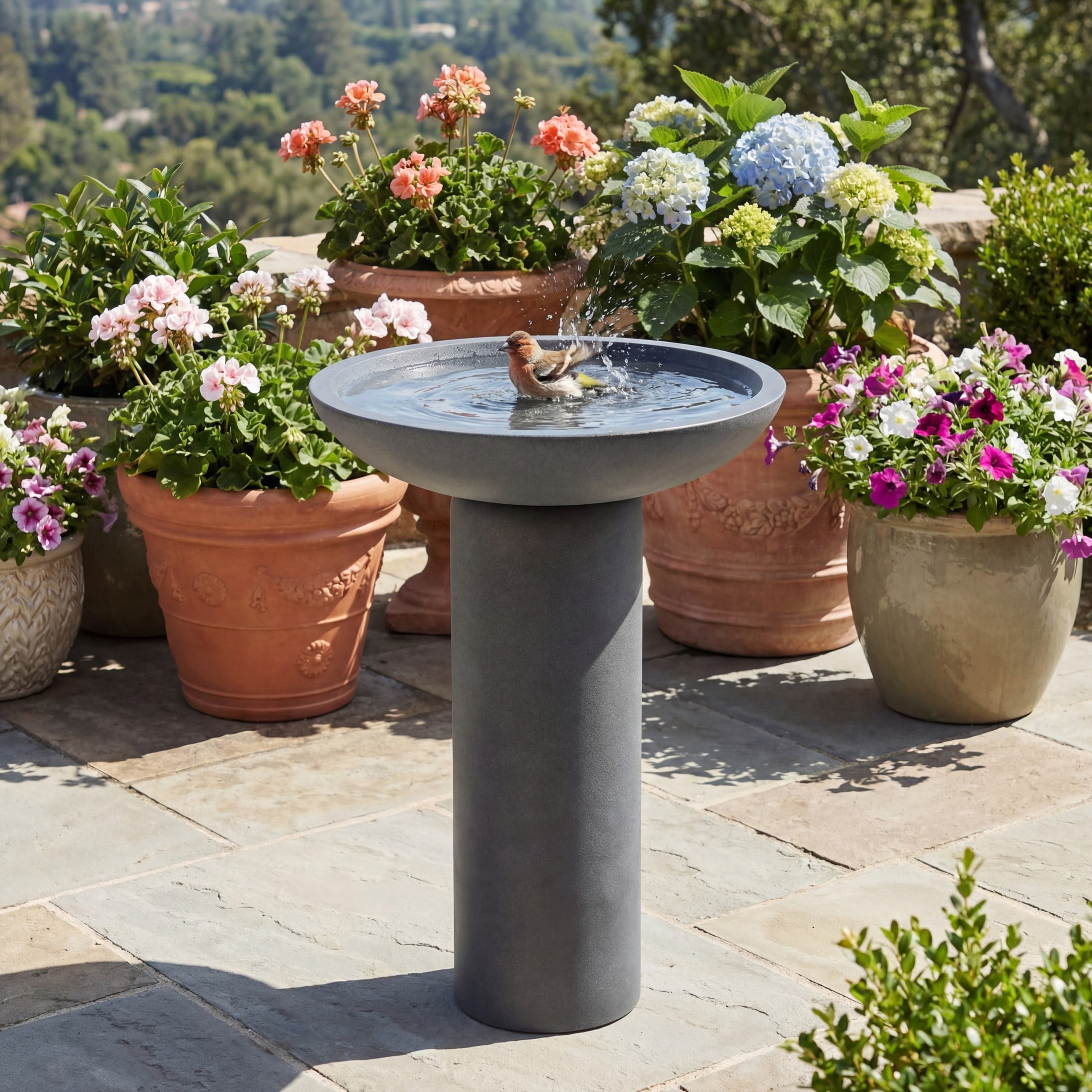 Christopher Knight Home 26" Outdoor Pedestal Bird Bath for Patio Garden, Polyresin Stone Look, Gray