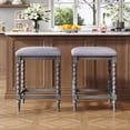 thumbnail image 1 of Christopher Knight Home 26" Rustic Counter Stools, Wood Frame with Upholstered Foam Seat, Dark Gray, Set of 2, 1 of 11