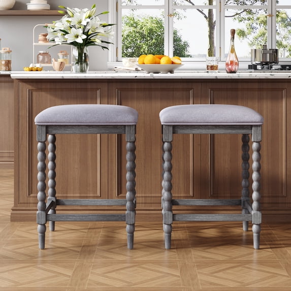Christopher Knight Home 26" Rustic Counter Stools, Wood Frame with Upholstered Foam Seat, Dark Gray, Set of 2