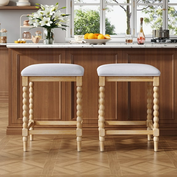 Christopher Knight Home 26" Rustic Counter Stools, Wood Frame with Upholstered Foam Seat, Natural, Set of 2
