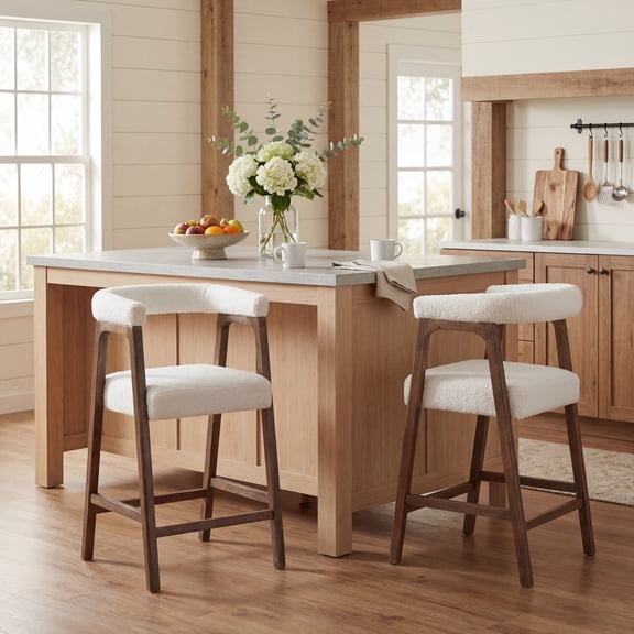 Christopher Knight Home 26" Seat Height Bar Stools with Upholstered Back for Kitchen Island, Walnut, Set of 2