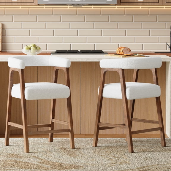 Christopher Knight Home 26" Seat Height Bar Stools with Upholstered Back for Kitchen Island, Walnut, Set of 2