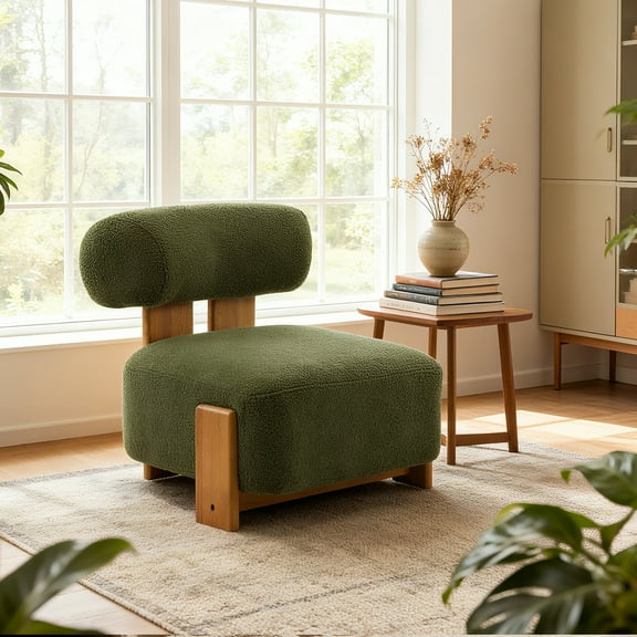 Christopher Knight Home 27.25" Modern Boucle Accent Chair with Rolled Backrest, Solid Wood Frame, Green
