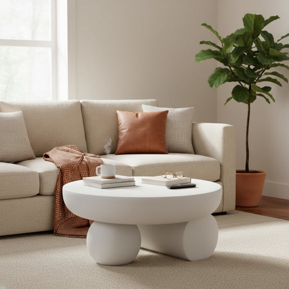 Christopher Knight Home 27.5" Modern Lightweight Concrete Round Coffee Table with Unique Legs, White