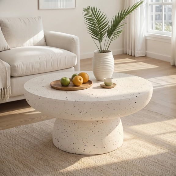 Christopher Knight Home 27.5" Round MGO Coffee Table, Indoor/Outdoor Modern Accent Table, Terrazzo White Finish