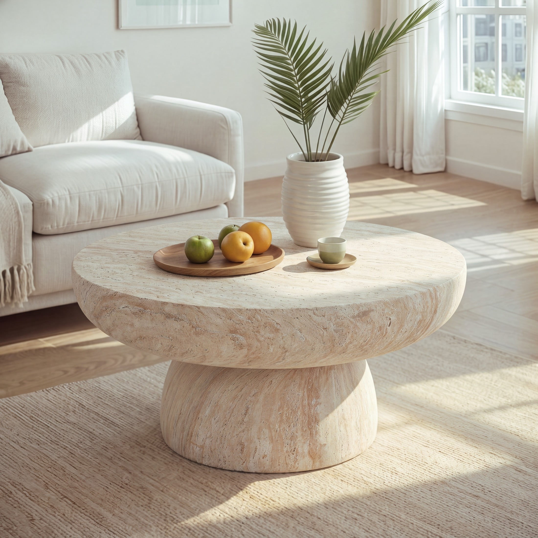 Christopher Knight Home 27.5" Round MGO Coffee Table, Indoor/Outdoor Modern Accent Table, Travertine Finish