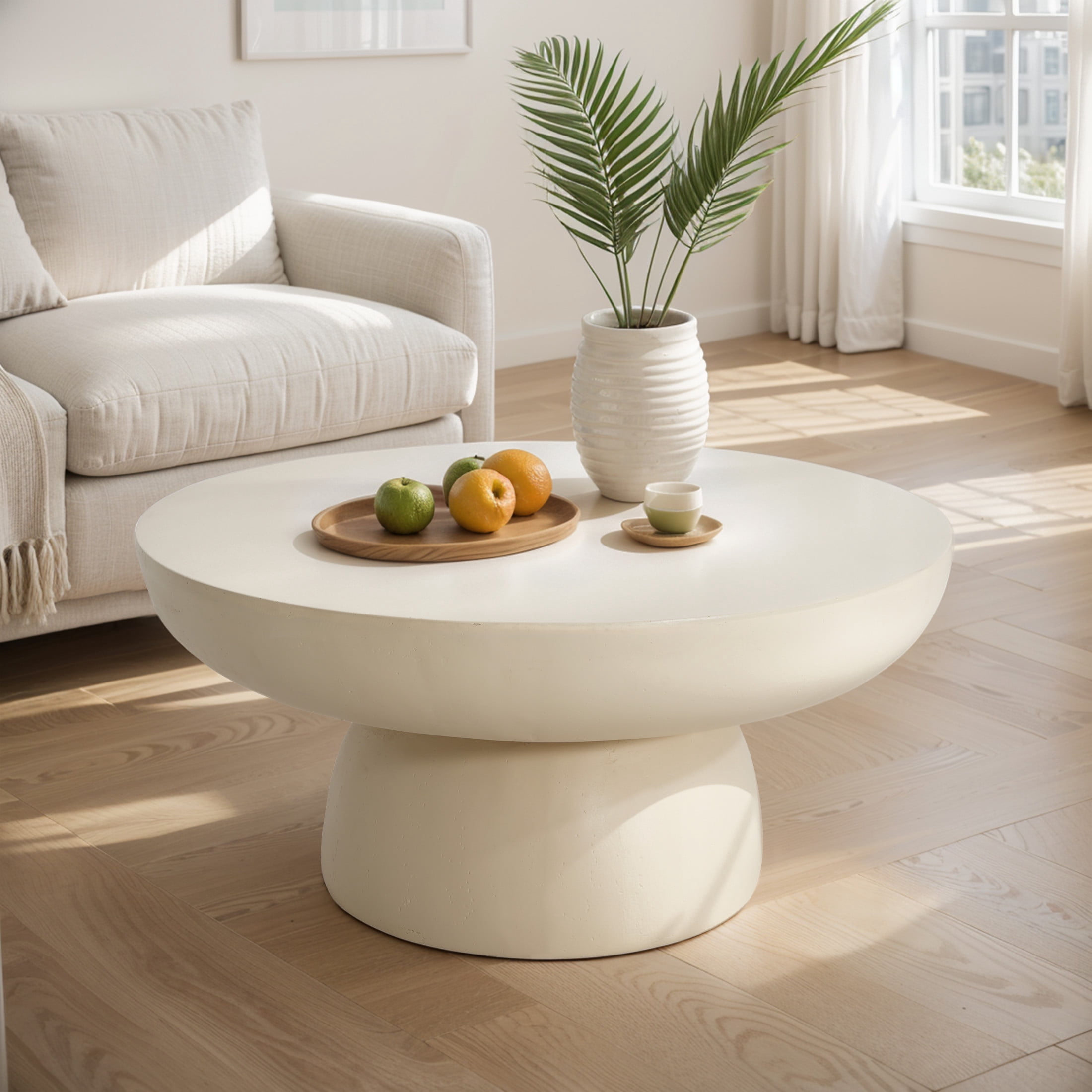 Christopher Knight Home 27.5" Round MGO Coffee Table, Indoor/Outdoor Modern Accent Table, Cream Off-White Finish