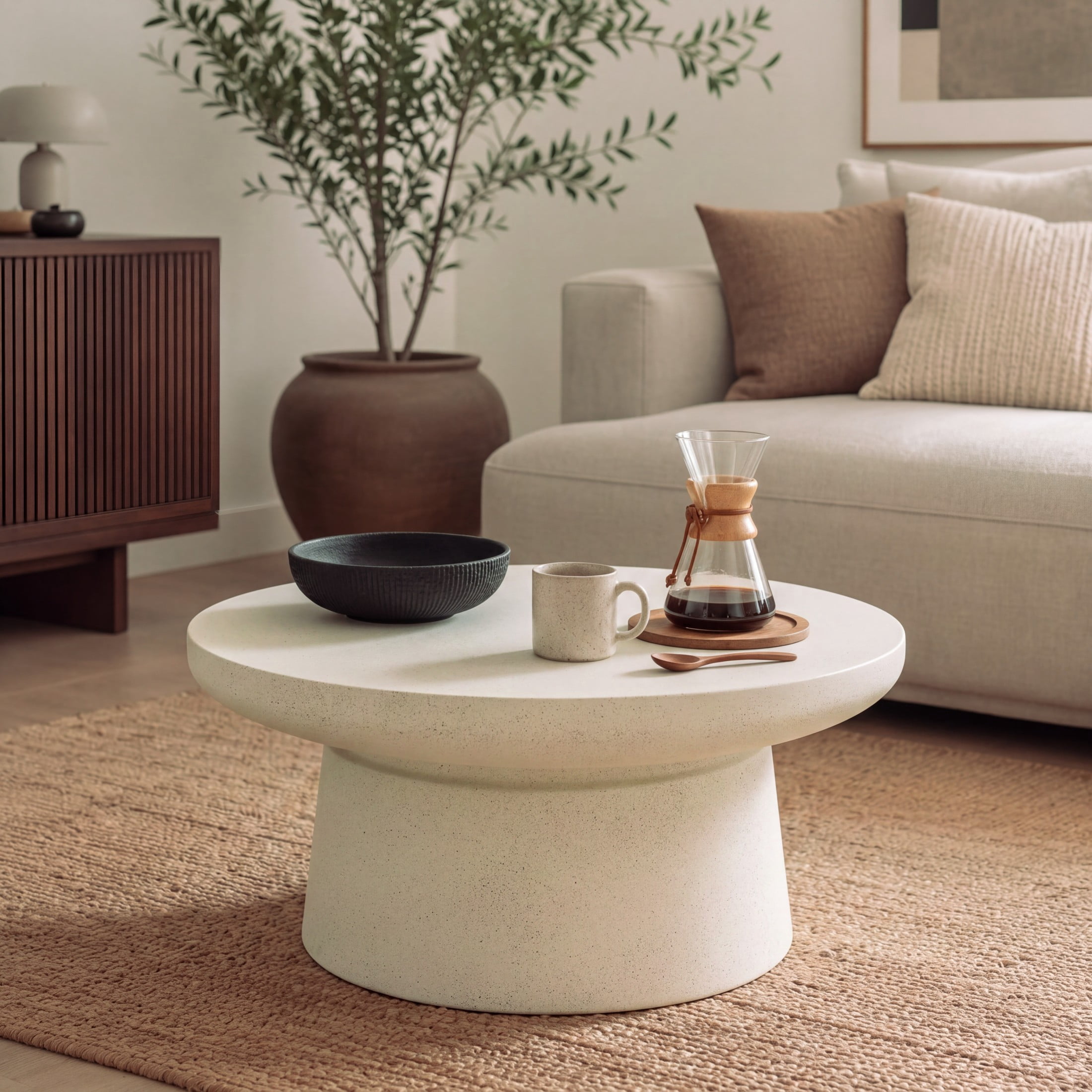 Christopher Knight Home 27.56" Indoor Outdoor Round MGO Coffee Table, Off-White Speckled