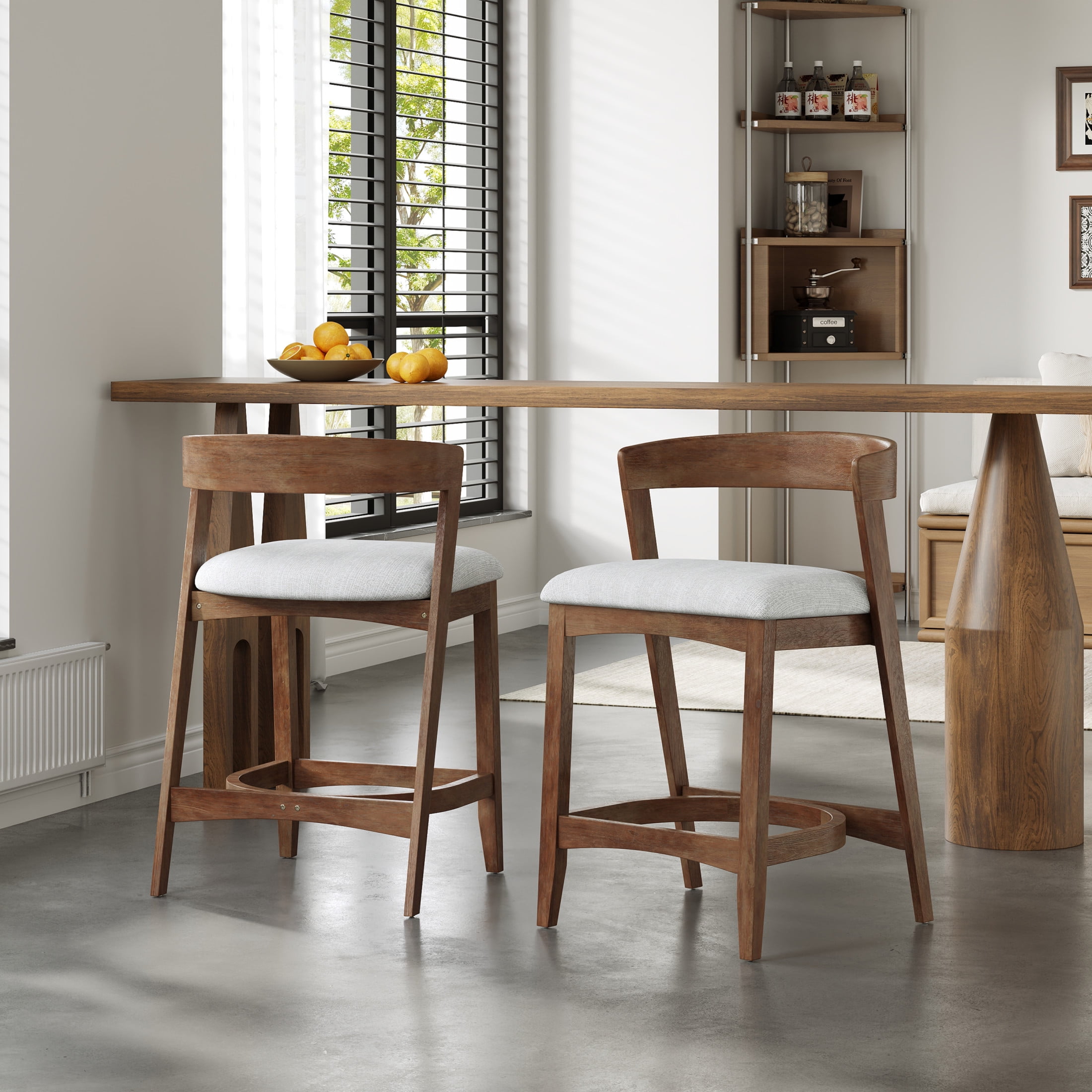 Christopher Knight Home 26" Seat Height Wooden Bar Stools, Upholstered Counter Stools for Kitchen Island, Walnut, Set of 2