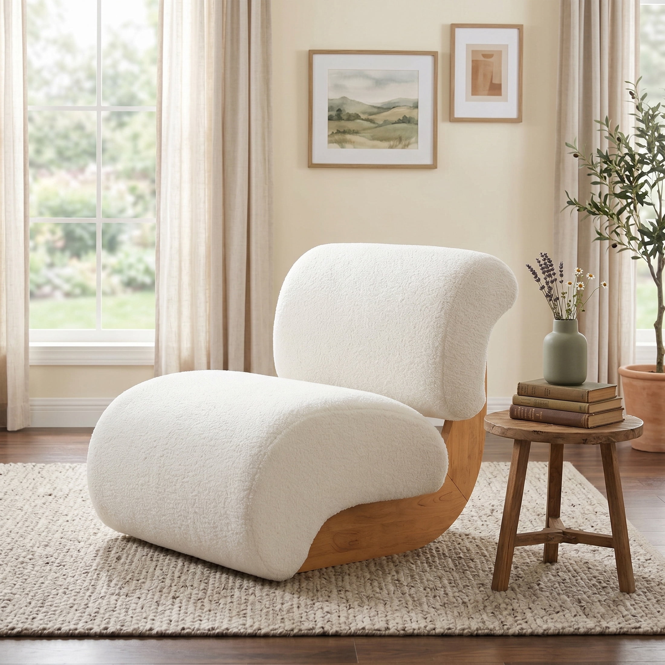 Christopher Knight Home 28.9" Boucle Accent Lounge Chair with Curved Backrest, Off-White