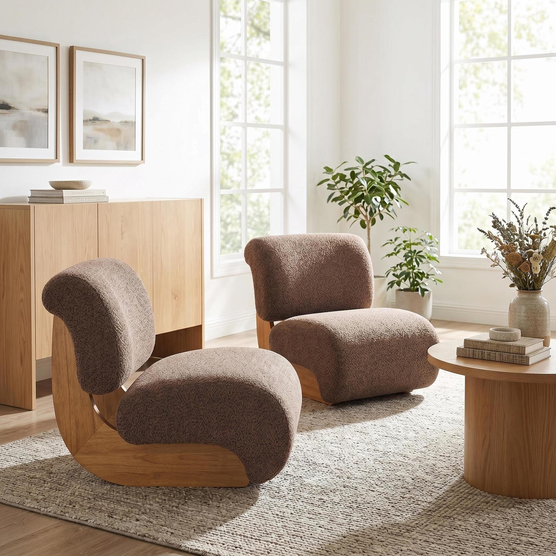 Christopher Knight Home 28.9" Boucle Accent Lounge Chairs with Curved Backrests, Set of 2, Brown