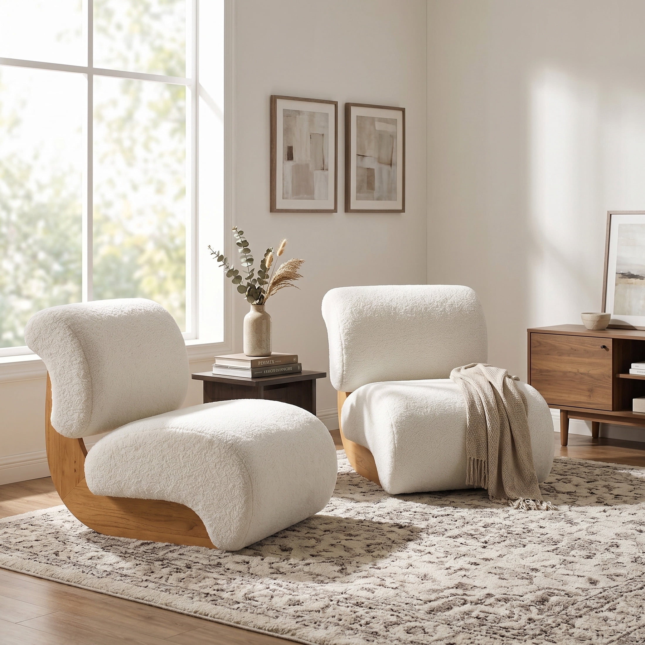 Christopher Knight Home 28.9" Boucle Accent Lounge Chairs with Curved Backrests, Set of 2, Off-White