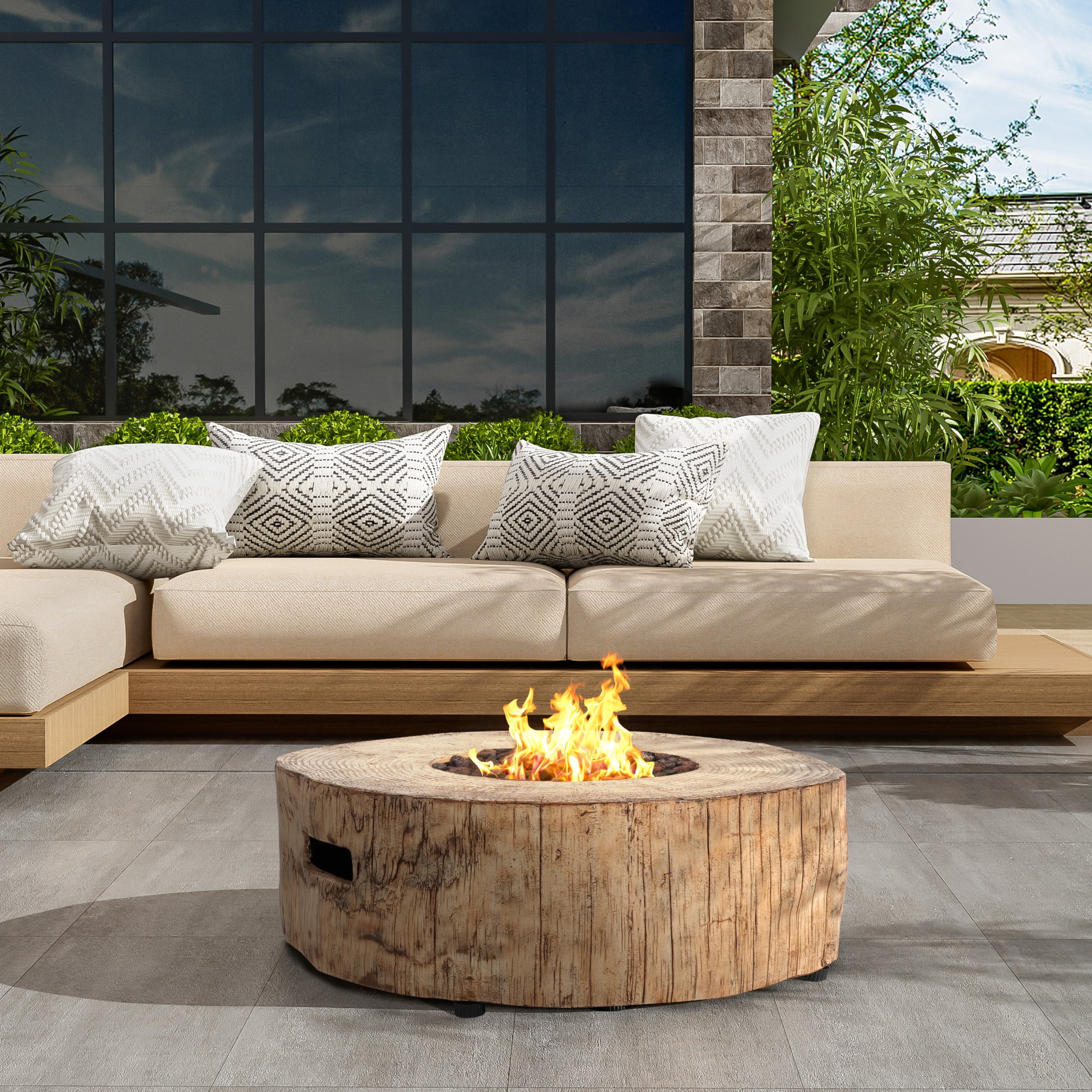Christopher Knight Home 28" Patio MGO Propane Fire Pit, 30,000 BTU Round Heater with Waterproof Cover, Brown
