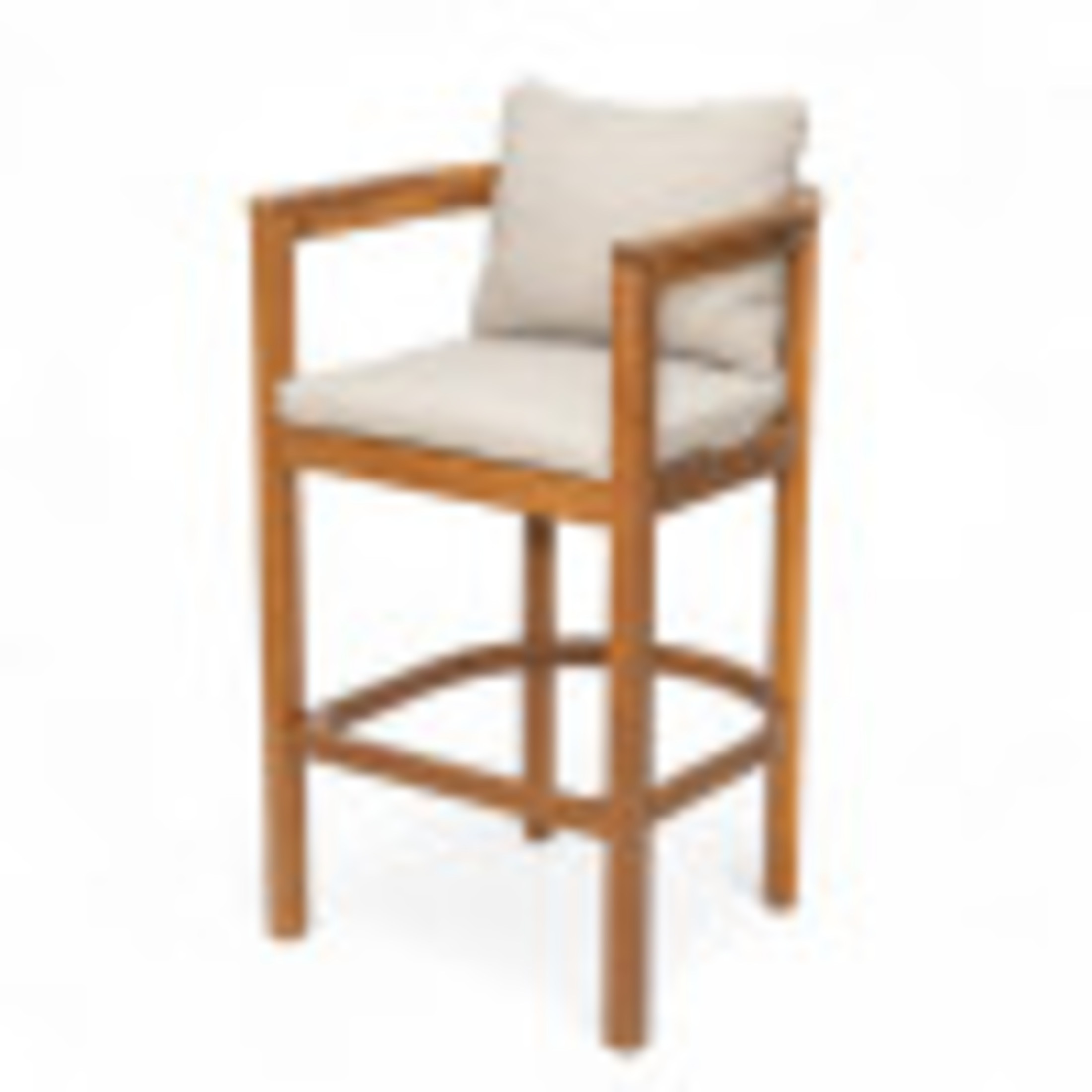 Christopher Knight Home 28" Wood Outdoor Bar Stool with Beige Cushions, Curved Backrest, Teak Finish, Set of 4