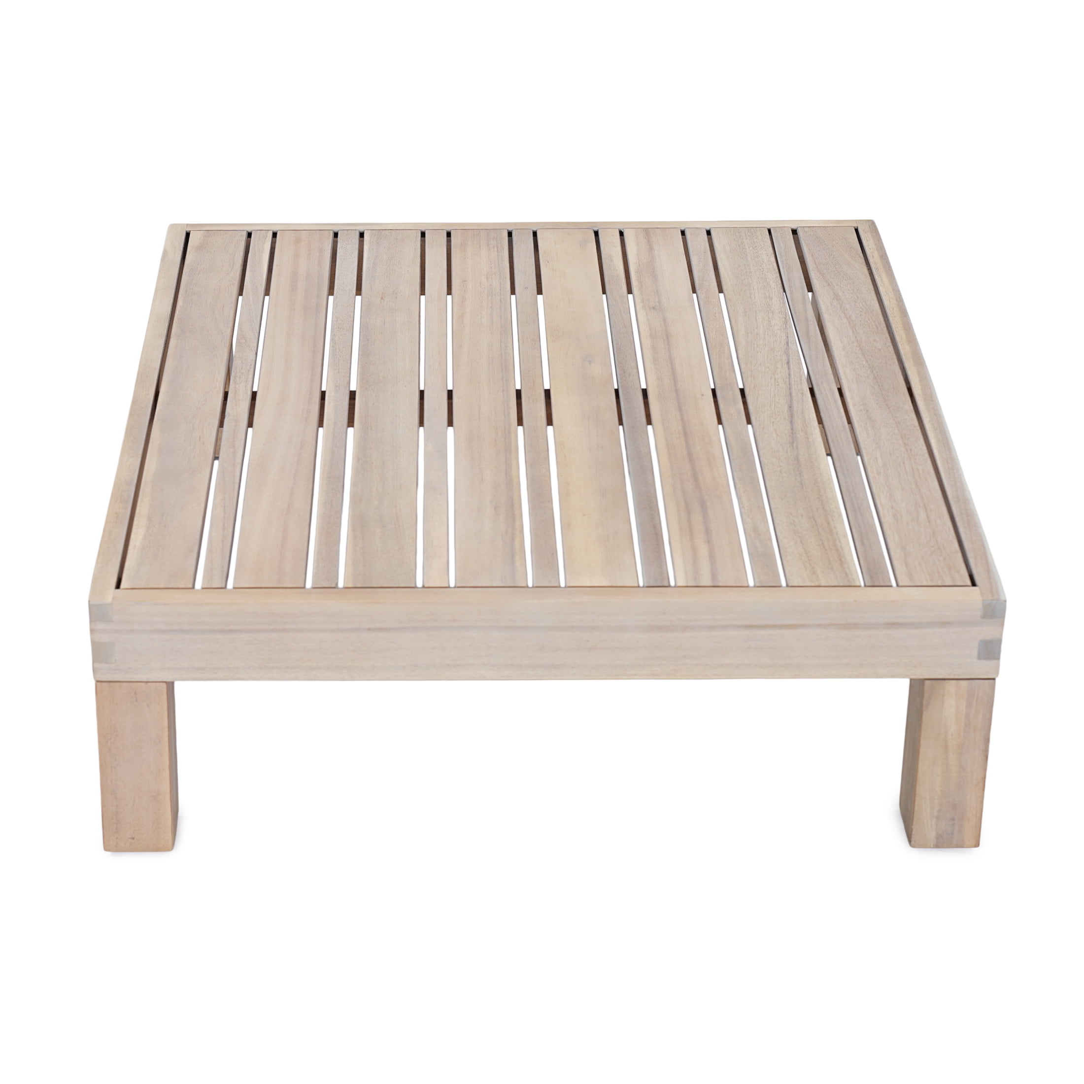 Christopher Knight Home 29.5" Outdoor Acacia Wood Coffee Table, Square Slatted Patio Table, Light White