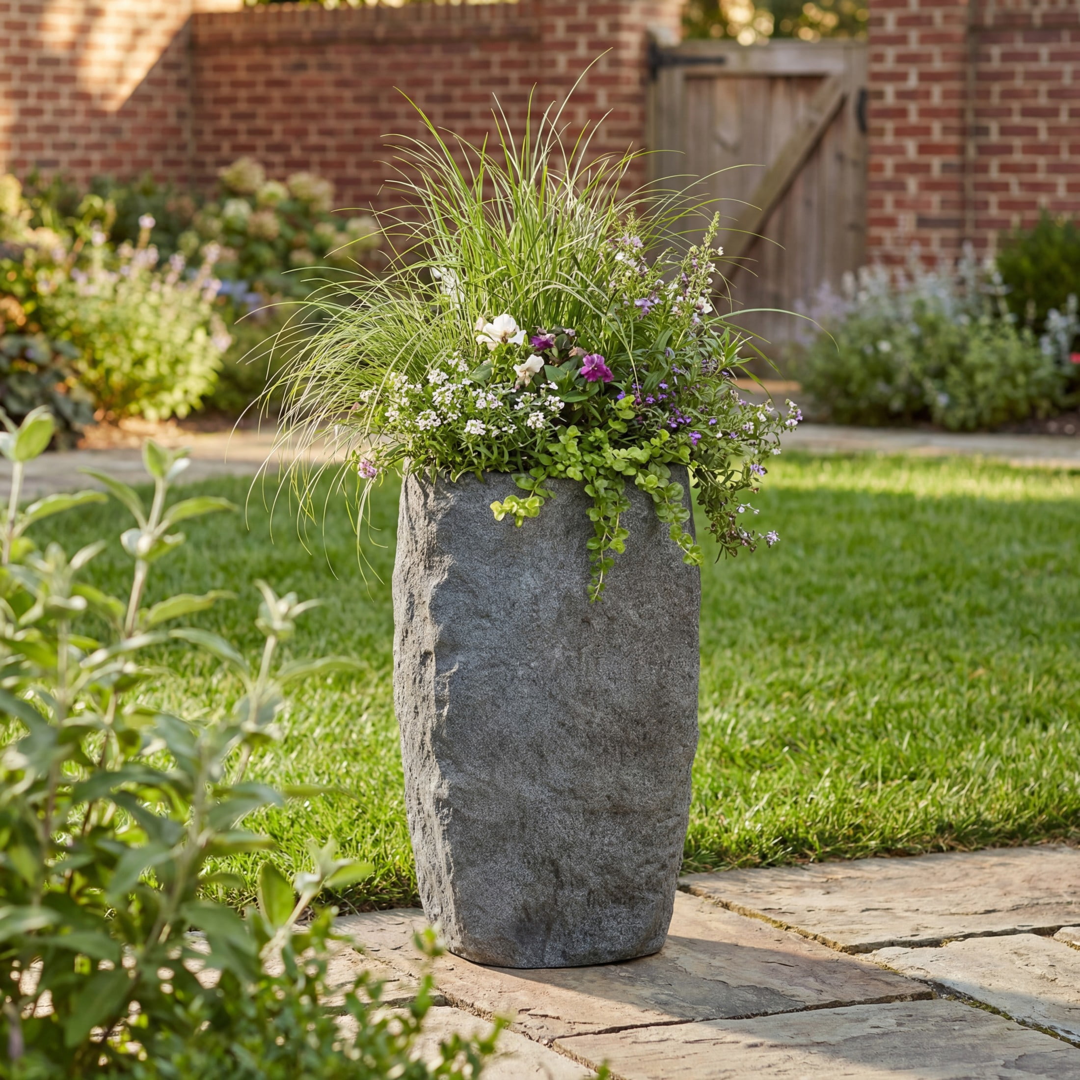 Christopher Knight Home 29.5" Outdoor Garden Urn Planter, Polyresin Stone Look Flower Pot, Gray