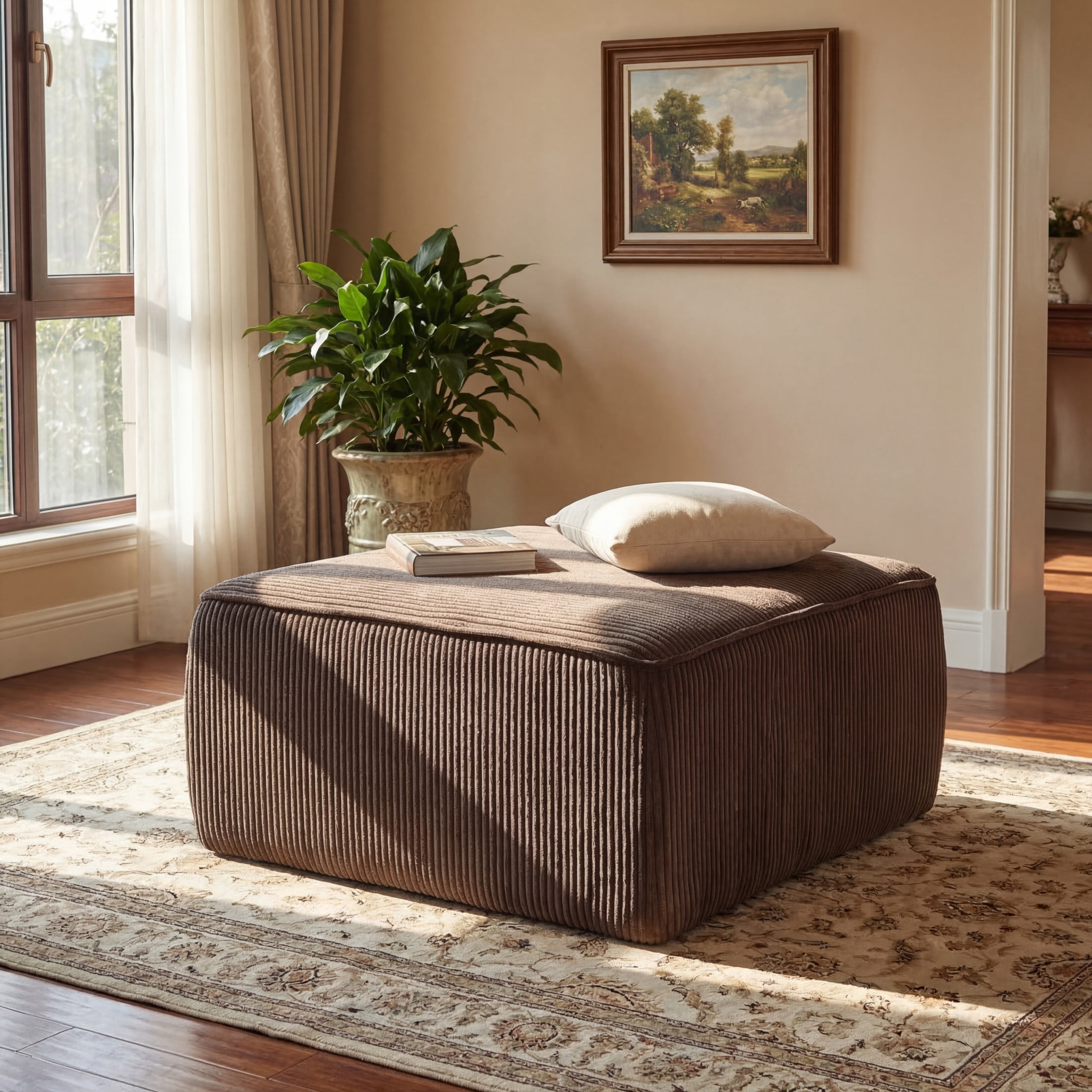Christopher Knight Home 29.7" Corduroy Upholstered Sectional Ottoman, Wood Frame, Brown