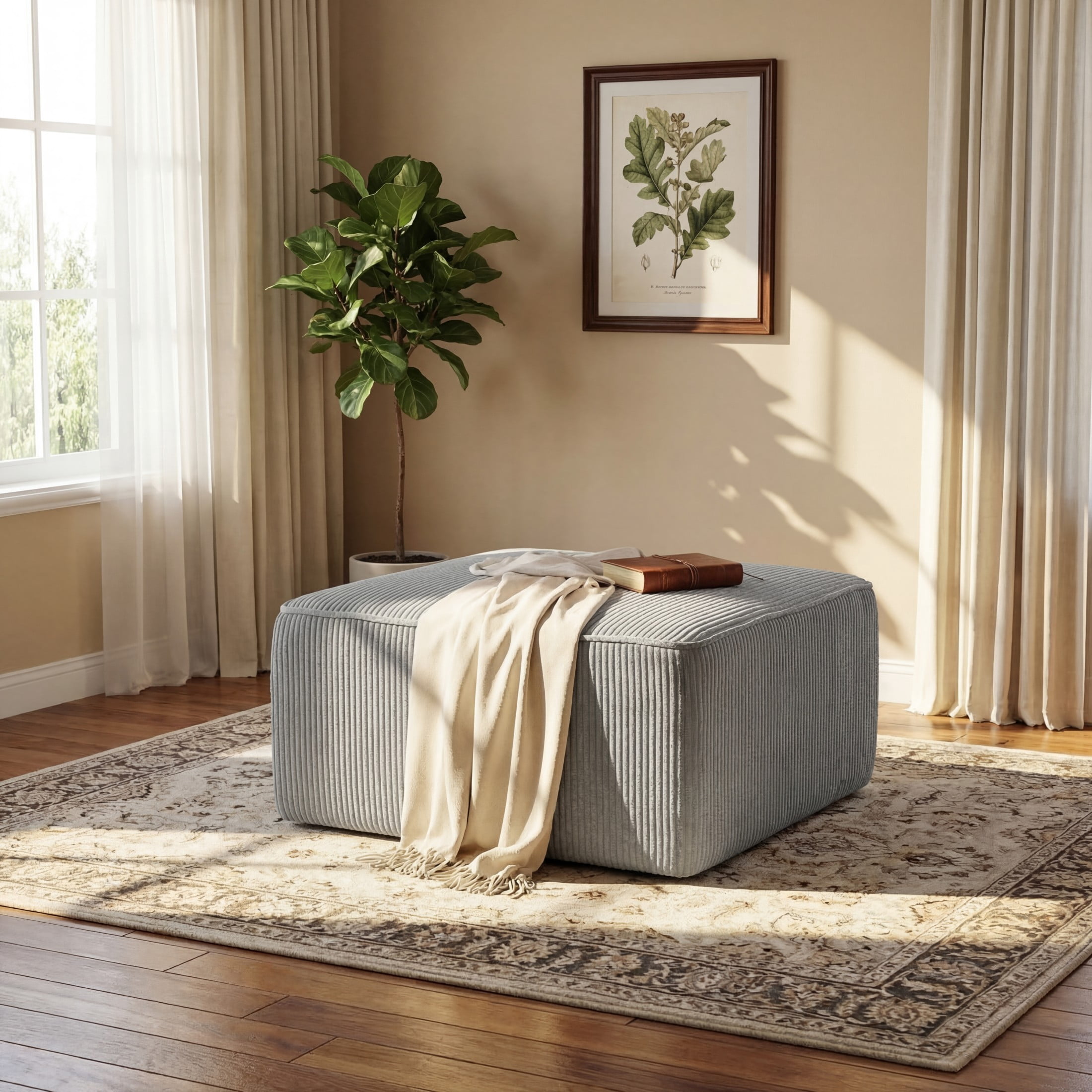 Christopher Knight Home 29.7" Corduroy Upholstered Sectional Ottoman, Wood Frame, Light Blue