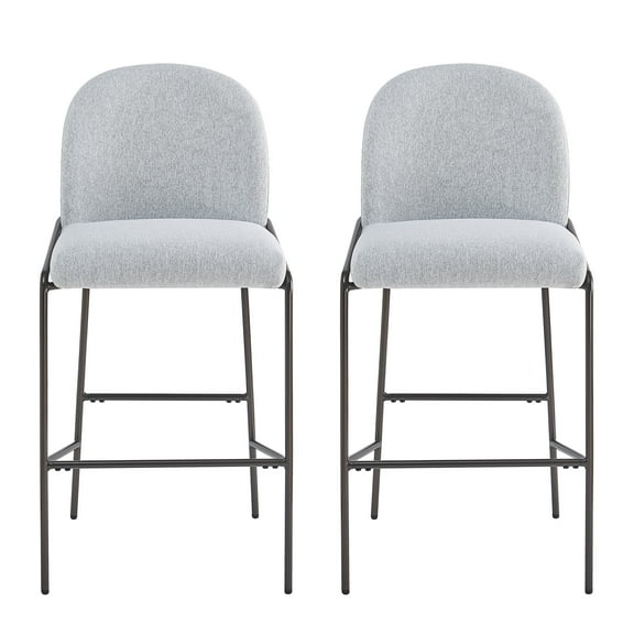 Christopher Knight Home 29" Upholstered Bar Stool with Curved Back, Matte Metal Frame, Gray, Set of 2