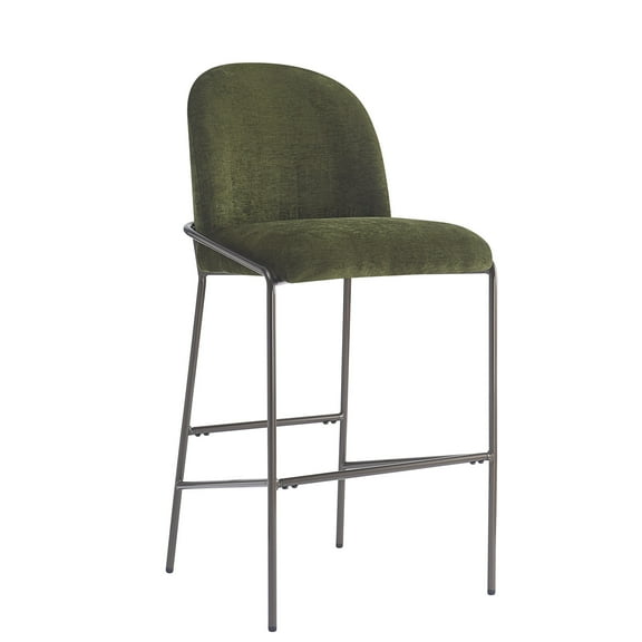 Christopher Knight Home 29" Upholstered Bar Stool with Curved Back, Matte Metal Frame, Green, Set of 2