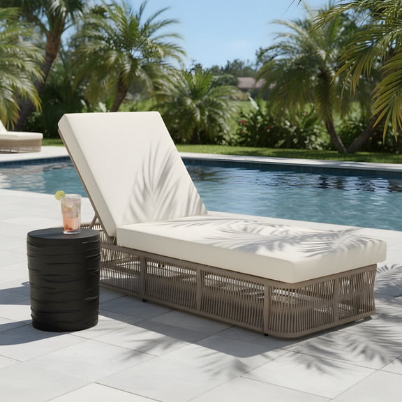 Christopher Knight Home 2PCS Outdoor Adjustable Sunloungers & Lightweight Concrete Side Table, Cream Cushion