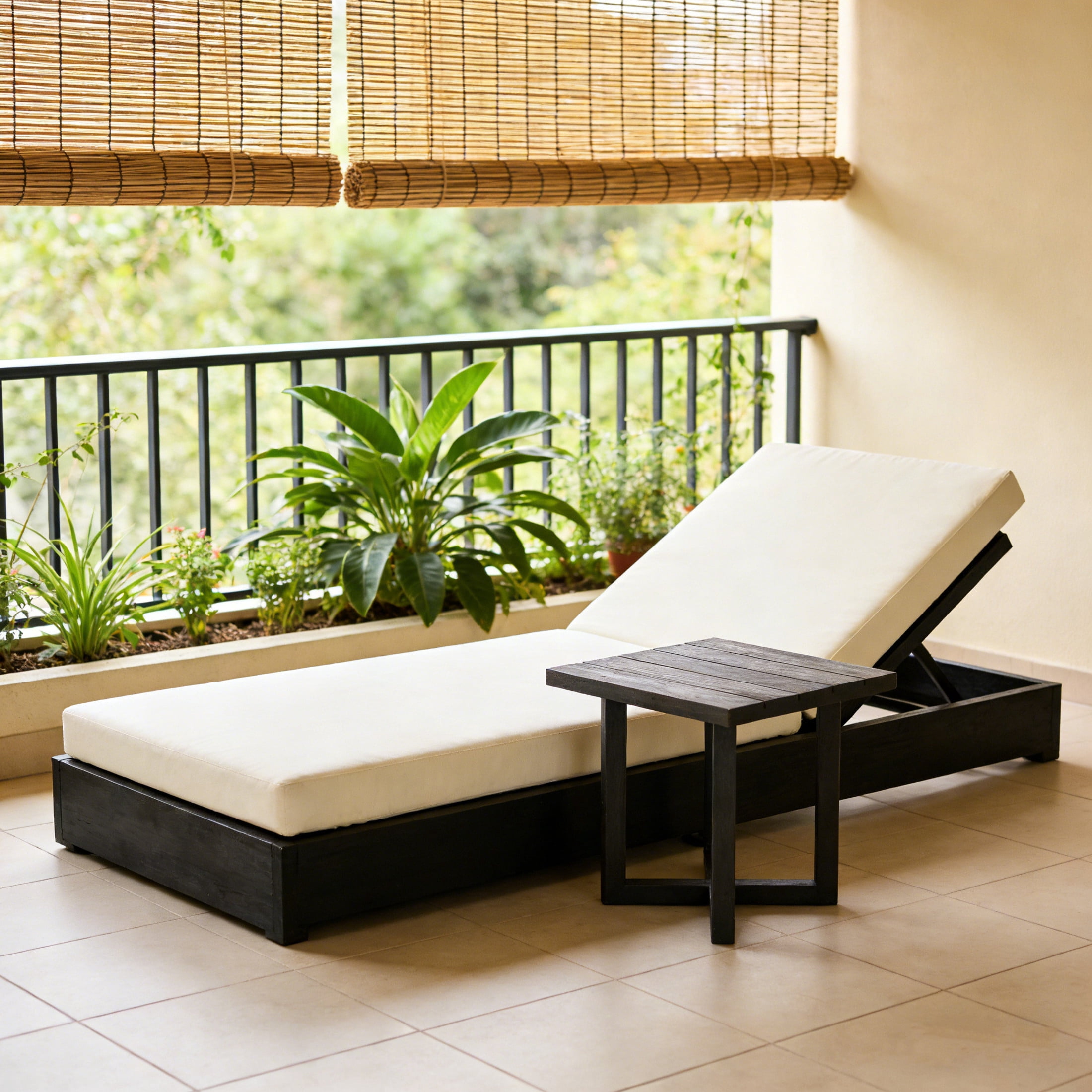 Christopher Knight Home 2PCS Outdoor Chaise Lounge & Side Table Set, Adjustable Back, Black+Cream