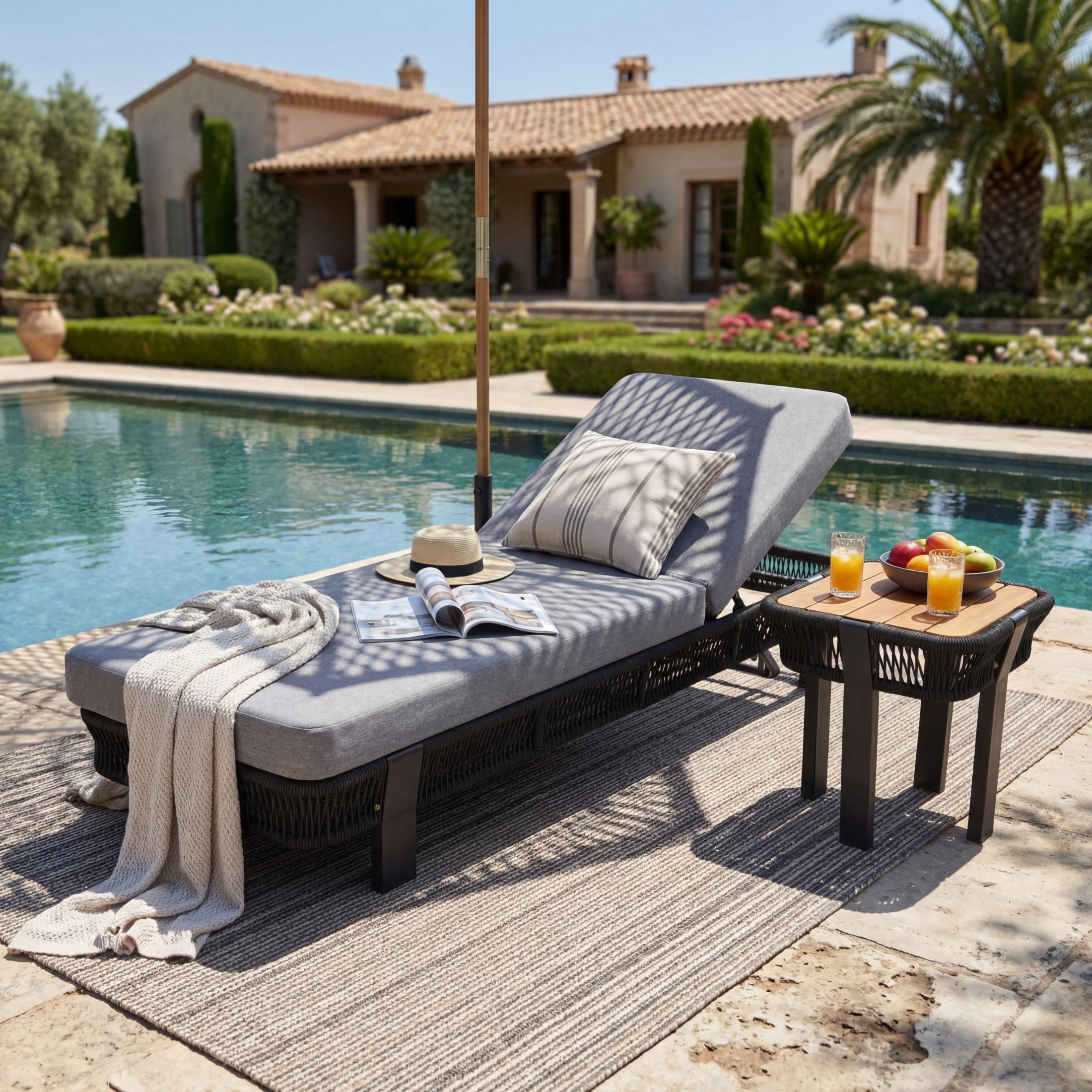 Christopher Knight Home 3-Piece Boho Outdoor Chaise Lounge Set with Table and Cushion, Gray+Black