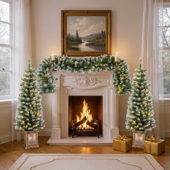 Christopher Knight Home 3-Piece Christmas Set, 2 Pre-Lit 4ft Entrance Trees and Matching Wreath, White Green