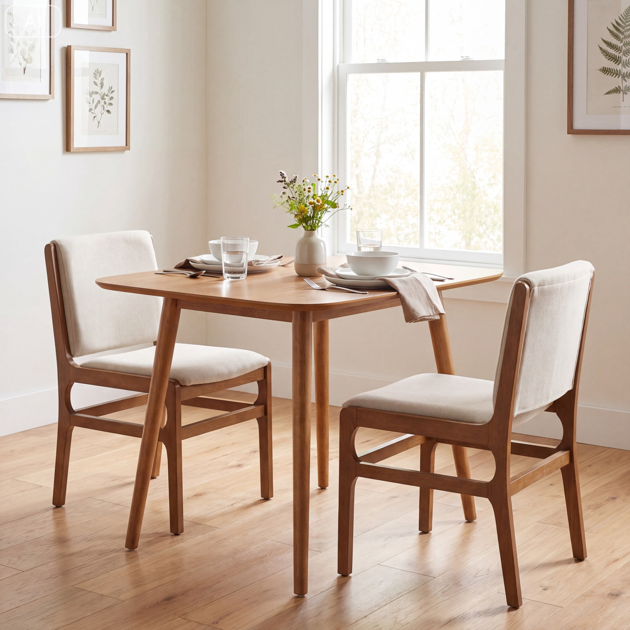 Christopher Knight Home 3-Piece Dining Set, Square Wood Table and Wheat Upholstered Chairs, Natural