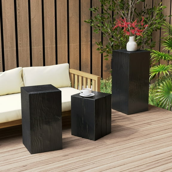 Christopher Knight Home 3-Piece MGO End Table Set, Stackable Retro Wood-Look Square Side Tables, Black Finish