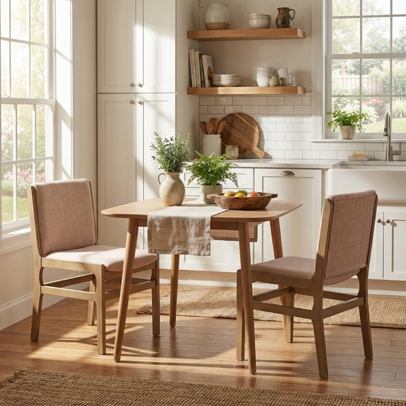 Christopher Knight Home 3-Piece Mid Century Modern Dining Table with Upholstered Chairs, Light Natural