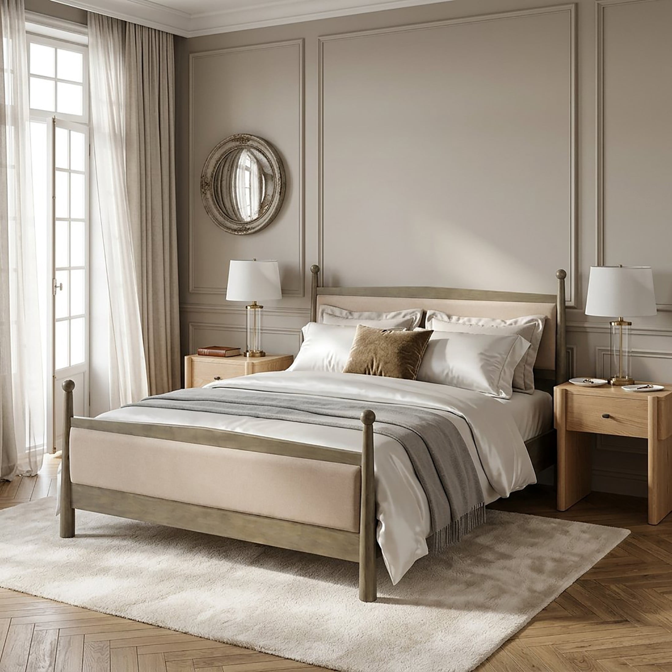 Christopher Knight Home 3-Piece Modern Bedroom Set, King Upholstered Bed with 2 Nightstands, Natural