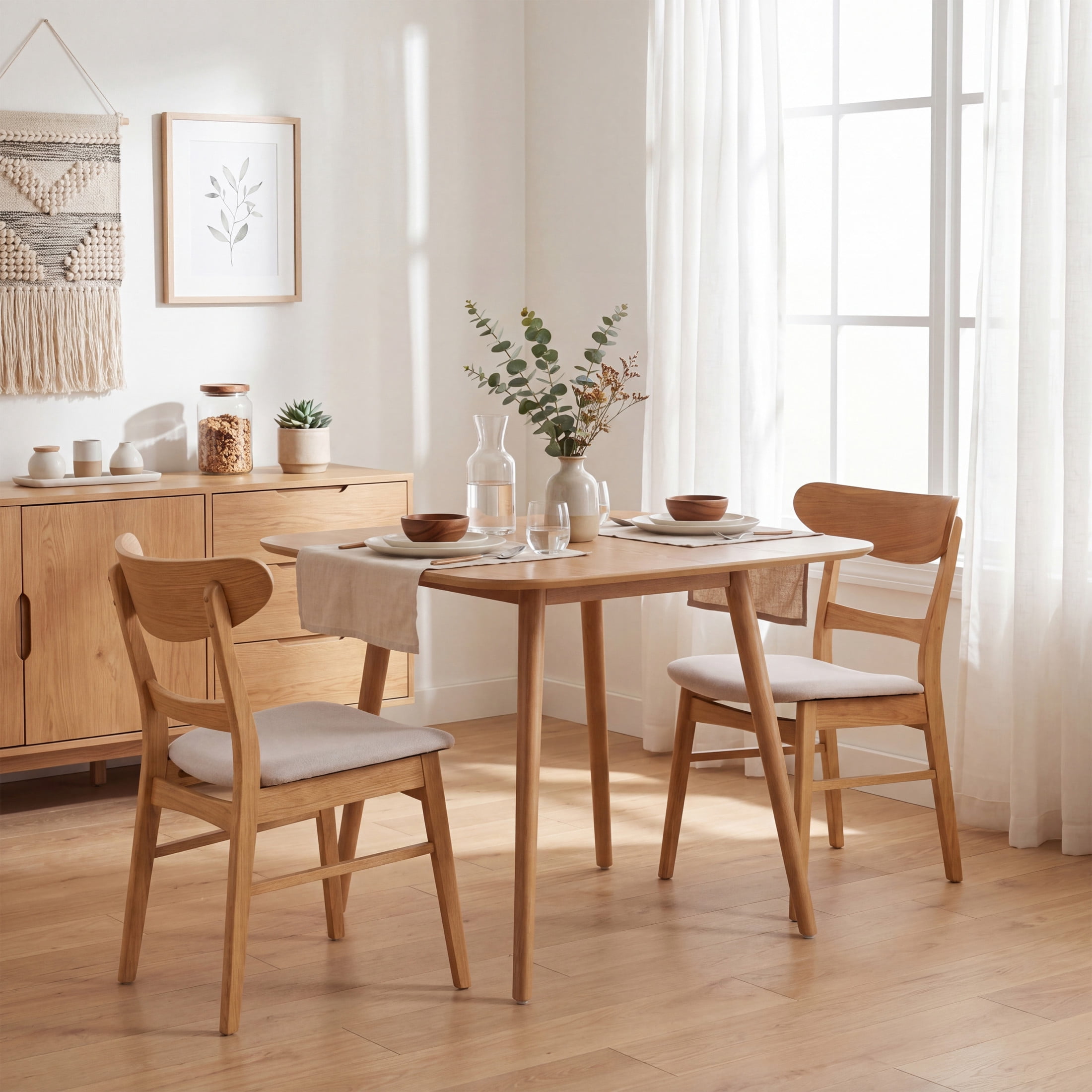 Christopher Knight Home 3-Piece Modern Dining Set, Square Table and Upholstered Chairs, Natural+Light Beige