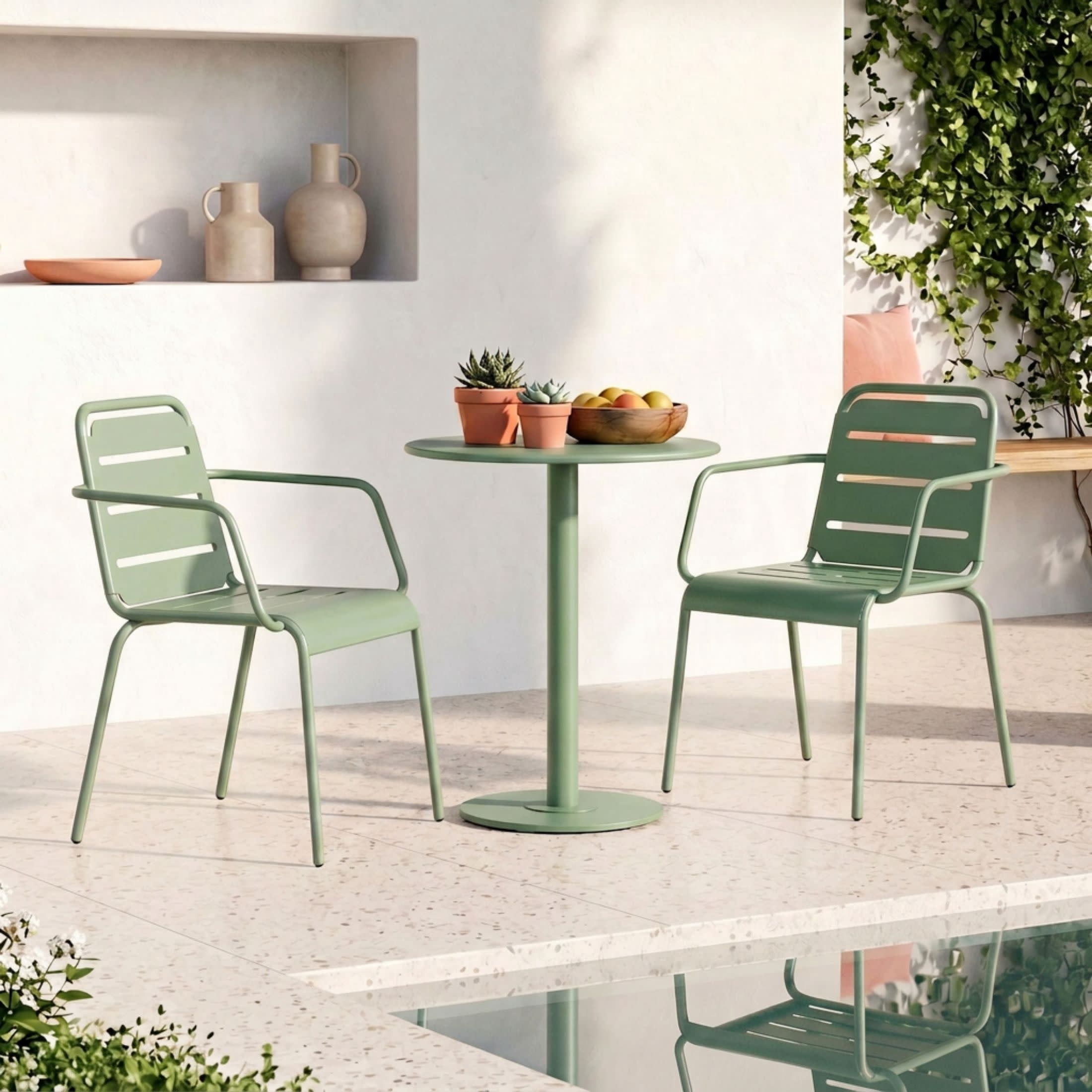 Christopher Knight Home 3-Piece Modern Outdoor Patio Iron Bistro Set with Round Table, Matte Green