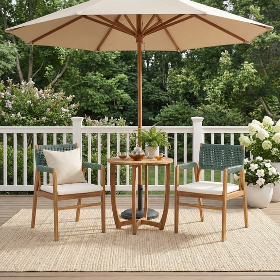 Christopher Knight Home 3-Piece Outdoor Acacia Wood Chat Set with Rope Chairs and Round Table, Green
