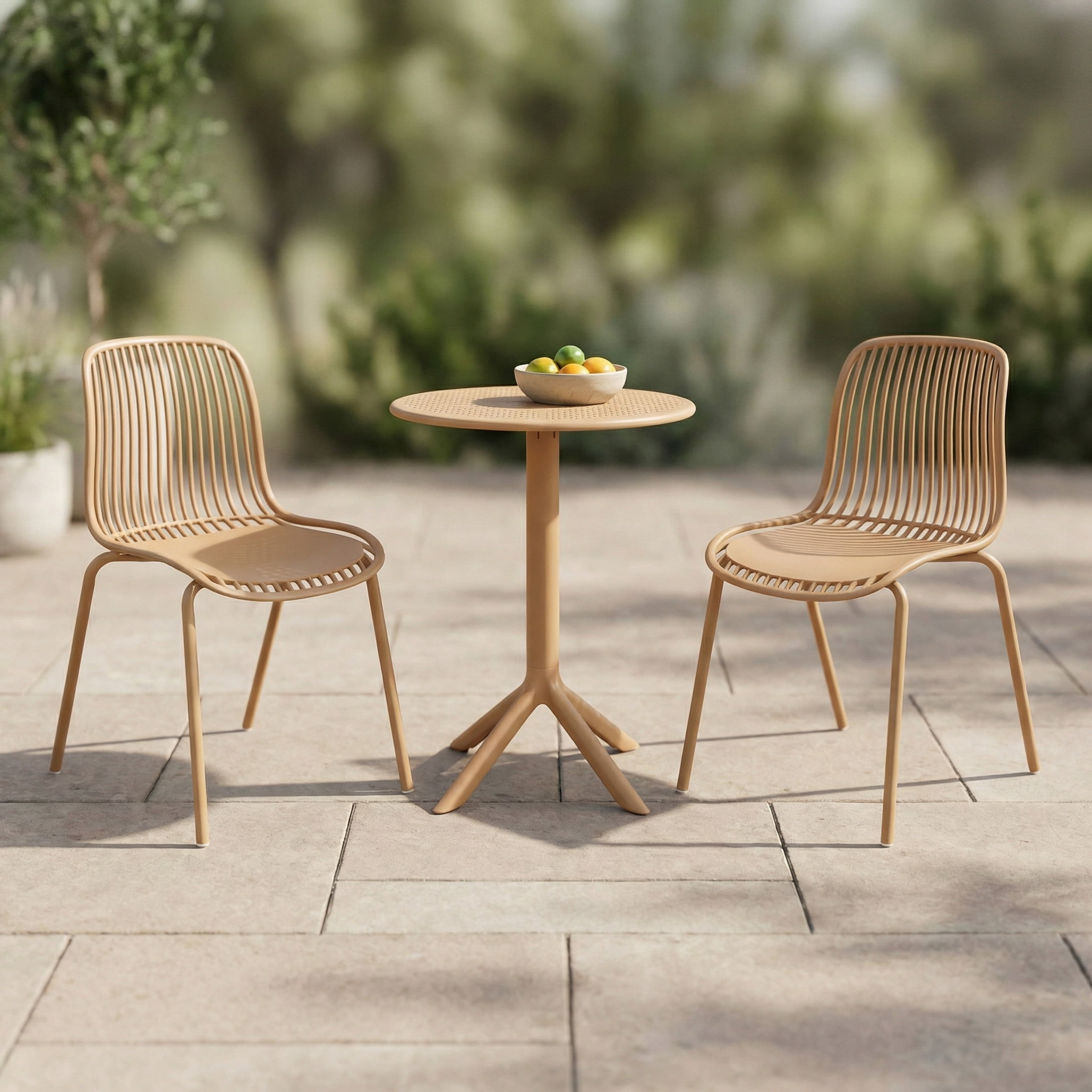 Christopher Knight Home 3-Piece Outdoor Bistro Set, Plastic Table & Chairs with Iron Legs, Brown Yellow
