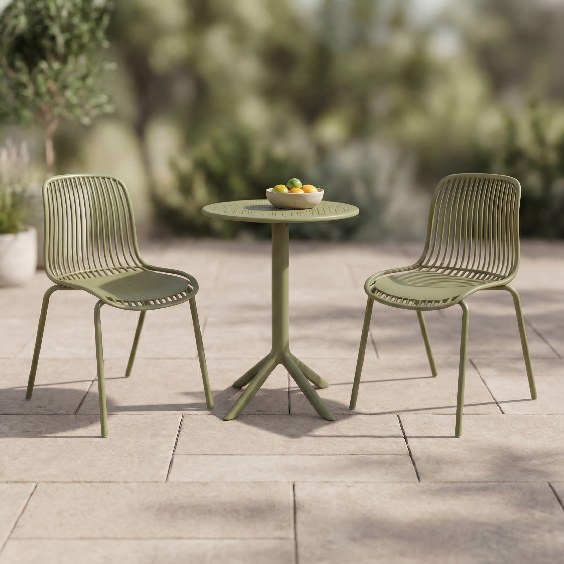 Christopher Knight Home 3-Piece Outdoor Bistro Set, Plastic Table & Chairs with Iron Legs, Sage Green
