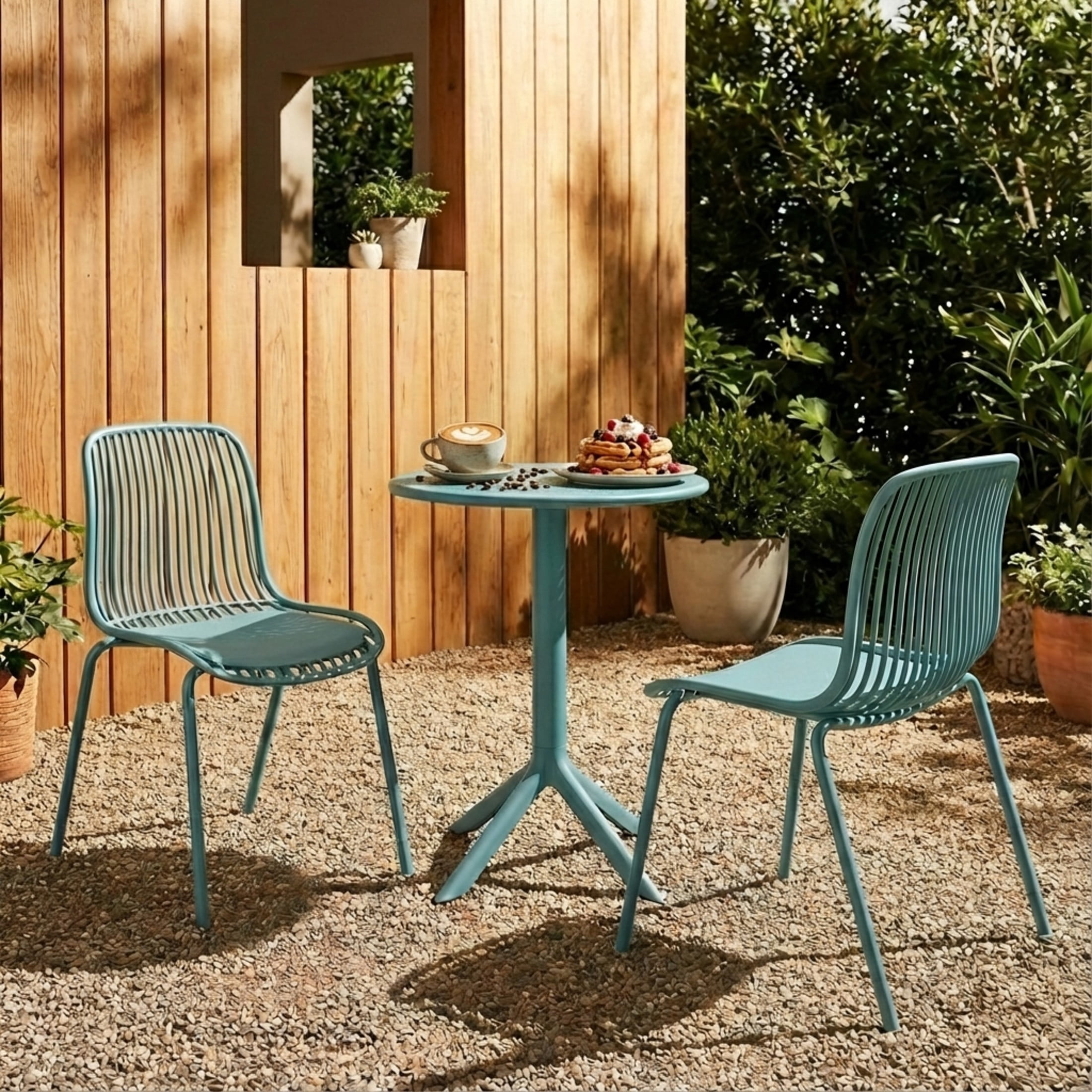 Christopher Knight Home 3-Piece Outdoor Bistro Set, Plastic Table & Chairs with Iron Legs, Sky Blue