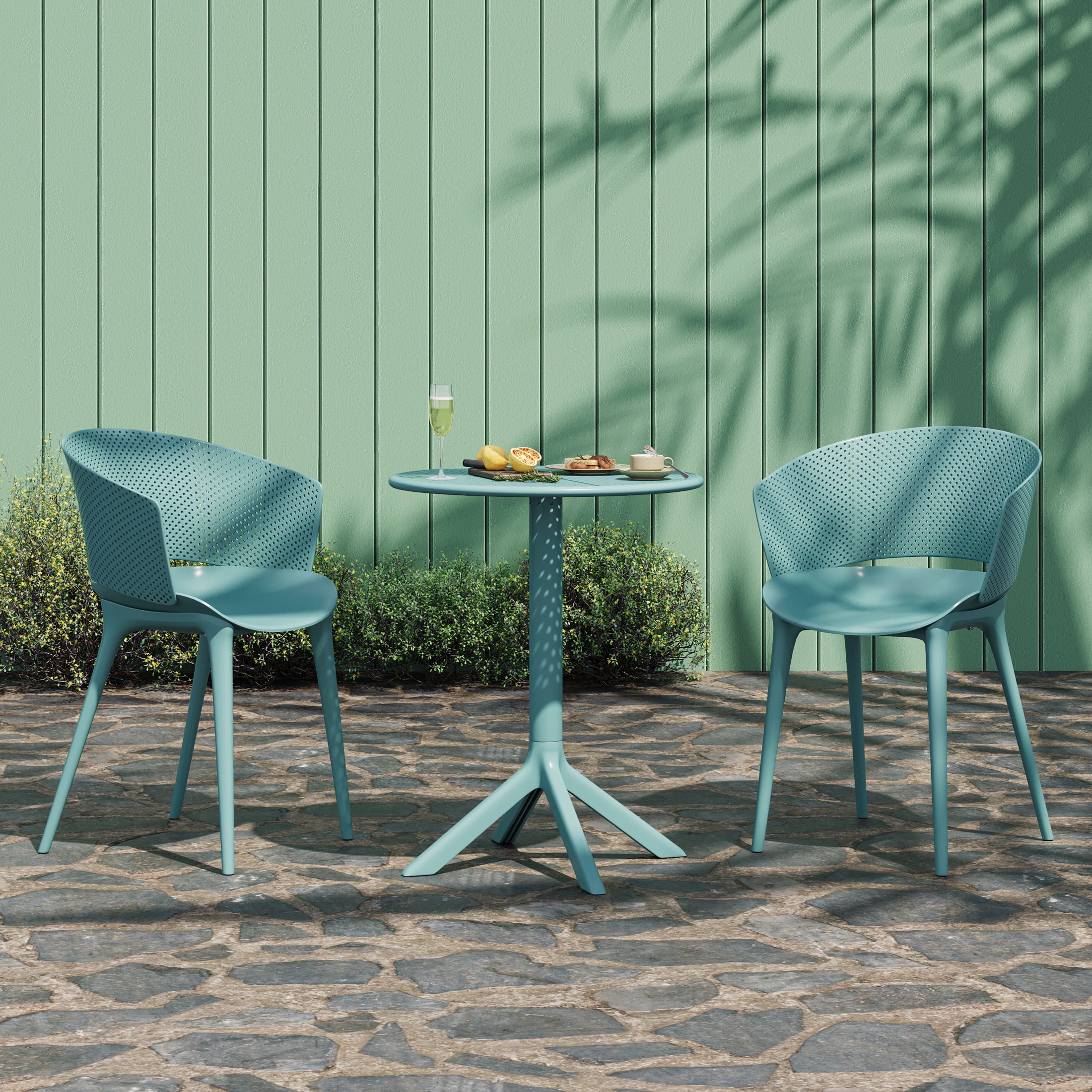 Christopher Knight Home 3-Piece Outdoor Bistro Set, Plastic Table and Round Back Chairs, Sky Blue