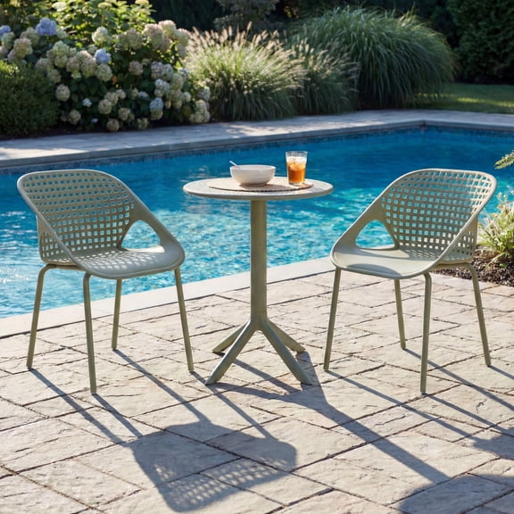 Christopher Knight Home 3-Piece Outdoor Bistro Set, Round Plastic Patio Table and Chairs, Sage Green