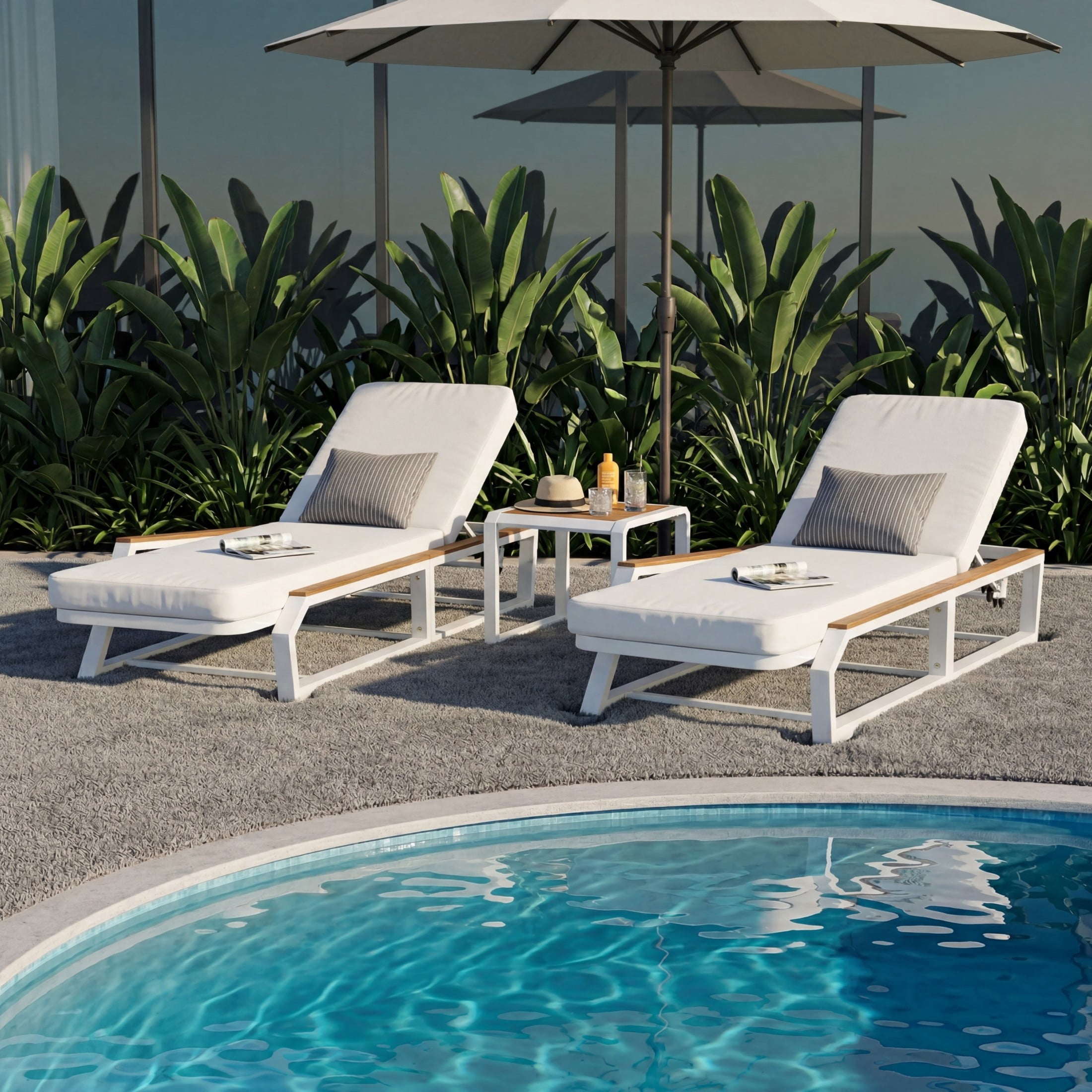 Christopher Knight Home 3-Piece Outdoor Chaise Lounge with Side Table, Iron Frame with Cushion, White+Cream