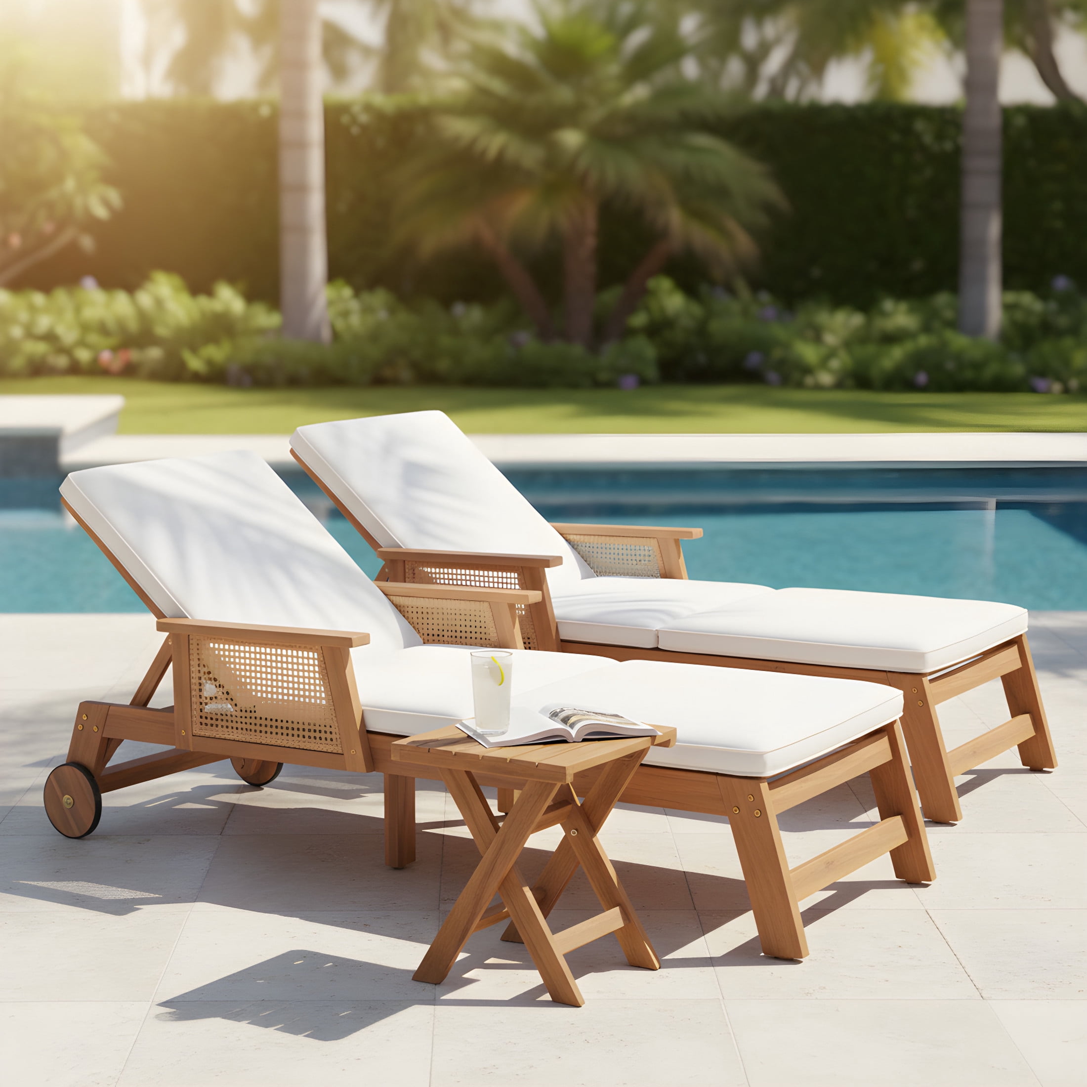 Christopher Knight Home 3-Piece Outdoor Chaise Lounges and Sandblast Side Table, Natural + Beige