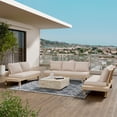 thumbnail image 1 of Christopher Knight Home 3-Piece Outdoor Conversation Sectional Set for 7, Wood Frame with Cushions, Light White+Sand, 1 of 10