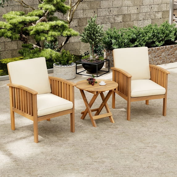 Christopher Knight Home 3-Piece Outdoor Patio Furniture Set with Foldable Side Table & Cushions, Brown Patina+Cream