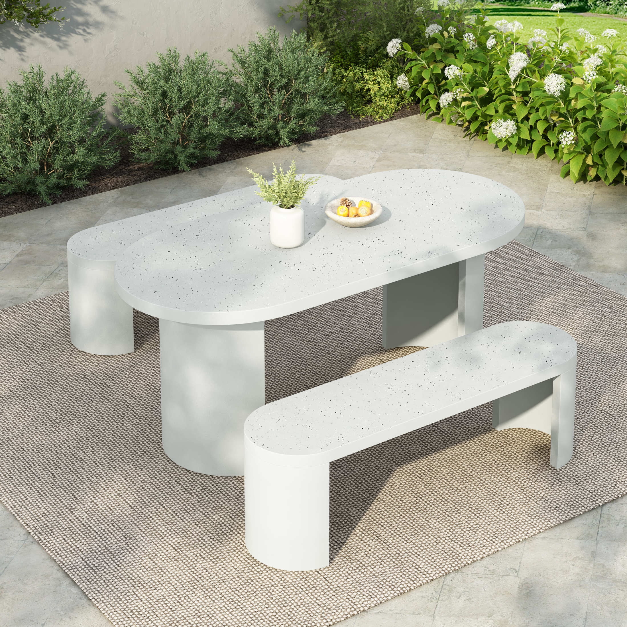 Christopher Knight Home Ronan 3 Piece Modern Outdoor Concrete Terrazzo Dining Set, White, image size:2200x2200